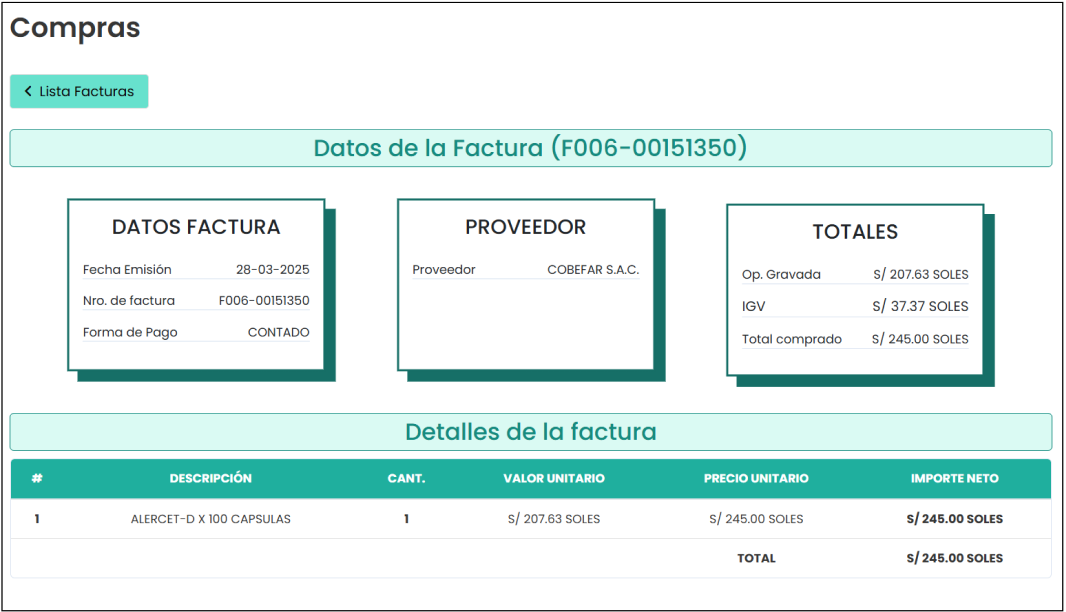 Detalles de la factura