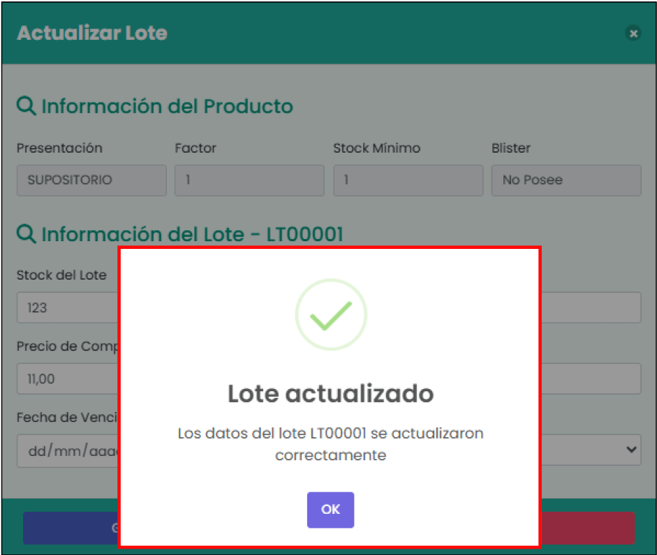 Confirmación de cambios en lote