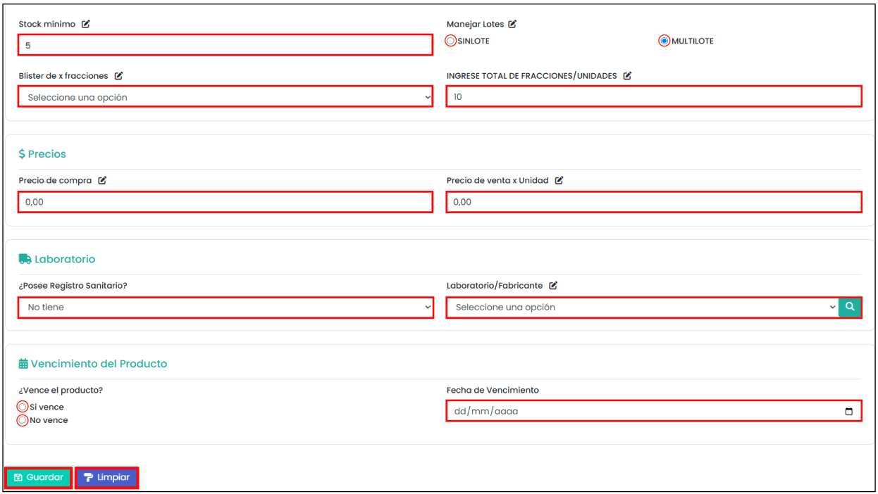 Vista de productos con multilote
