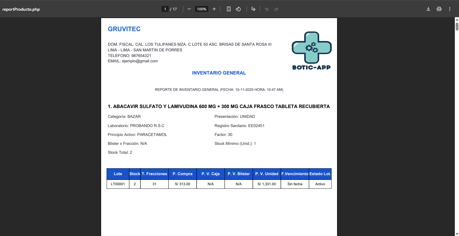 Generación de reporte en PDF