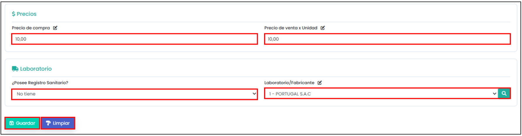 Vista de productos sin lote
