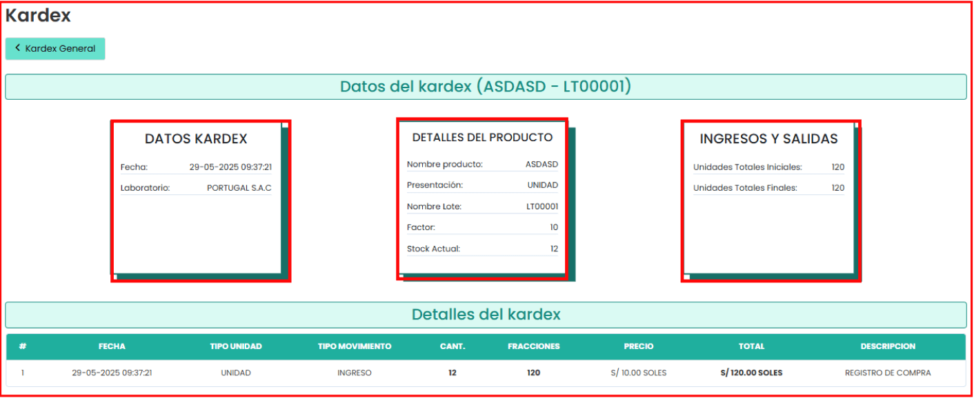 Detalles de movimiento de inventario