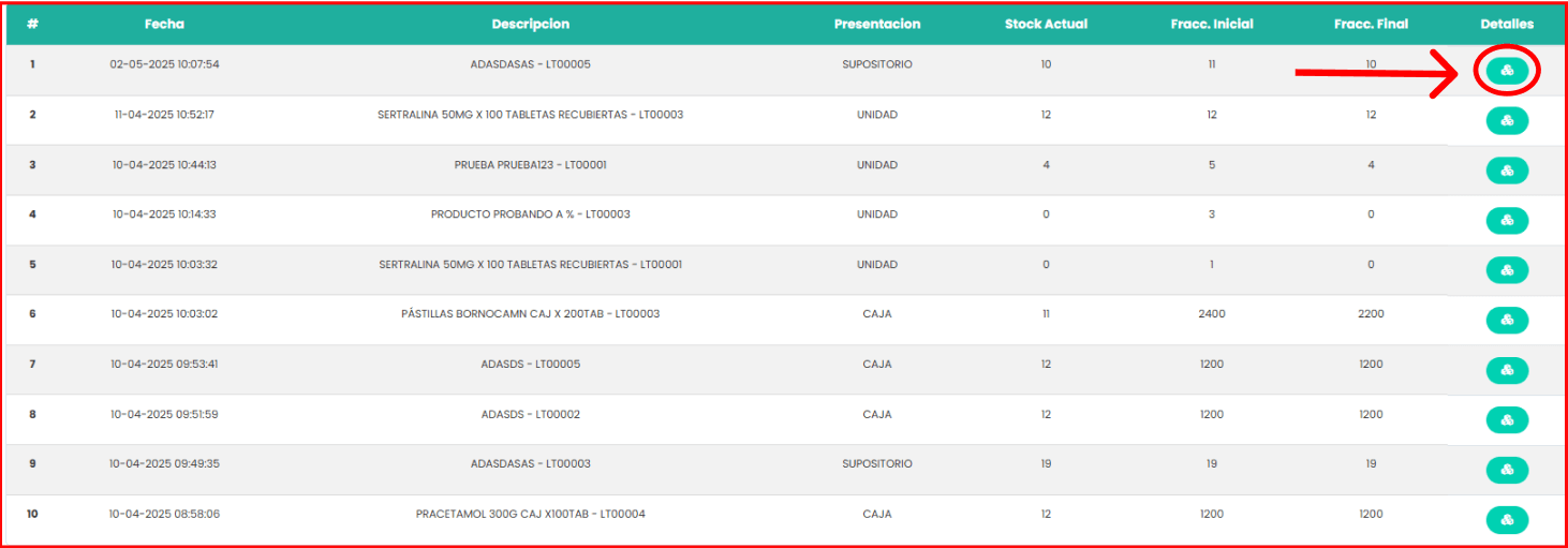 Registros de movimientos de inventario