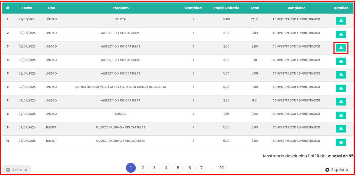 Lista de devoluciones